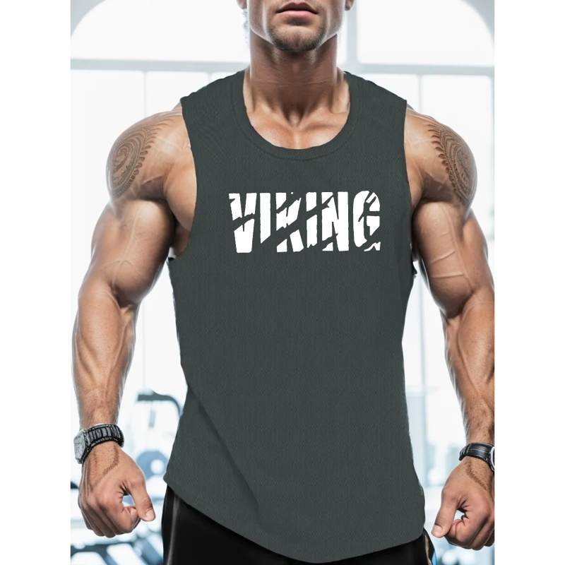 

Viking Print Summer Men's Quick Dry Moisture-wicking Breathable Tank Tops Athletic Gym Bodybuilding Sports Sleeveless Shirts For Running Training Men's Clothing