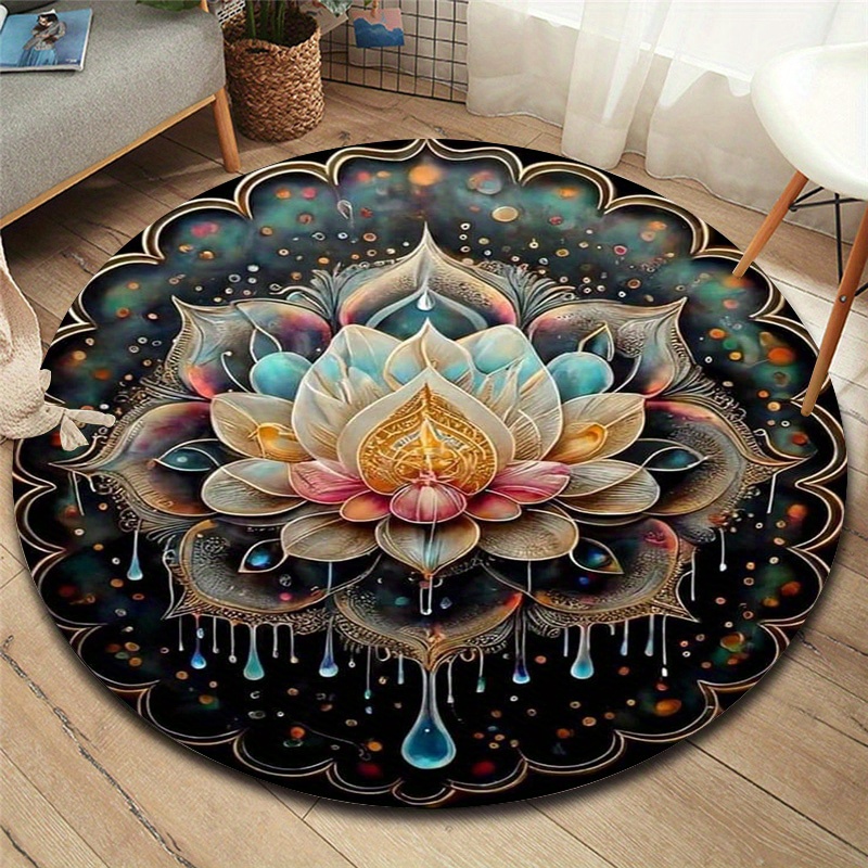 

1pc, Soft And Luxurious Lotus Flower Round Carpet With 800g/m2 Density, Ideal For Bedroom, Living Room, Bathroom, Office, Or Home Decor, Providing A Non-slip And Non-shedding Floor Mat.
