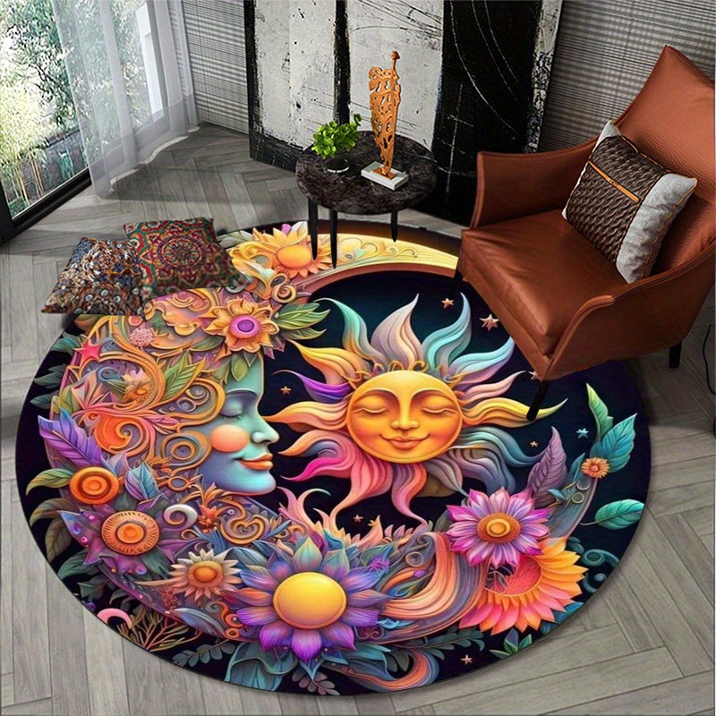 

1pc Sun Moon Round Rug Doormat Floor Mat Home Carpet Hotel Living Room Floor Mats Anti Slip Aesthetic Room Decor Art Supplies Home Decor