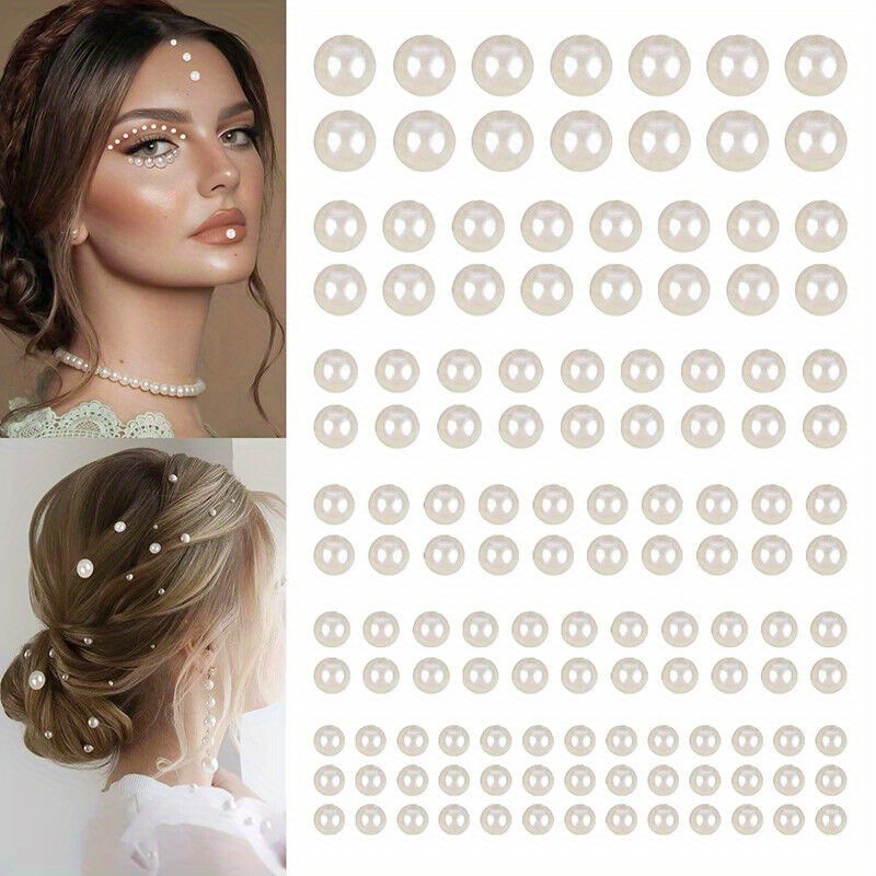 

220pcs/set Mix 3mm/4mm/5mm/6mm Hair Pearls Stick On Self Adhesive Pearl Stickers For Hair Face Makeup Nail Diy Crafts, Hair Pearls, Self Adhesive, Diy Crafts, Makeup