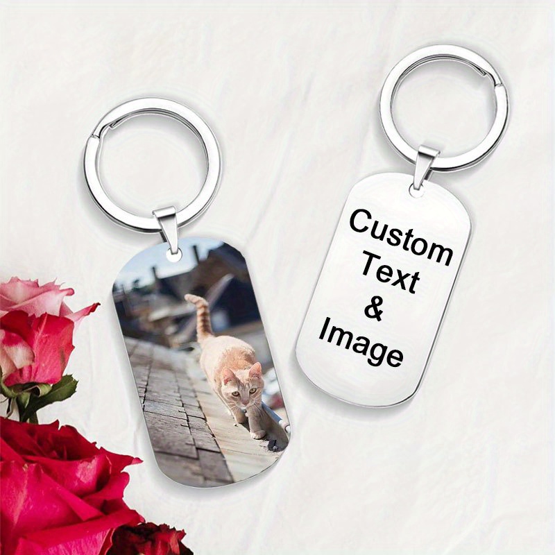 

1pc, Custom Key Chain With Picture, Double-sided Printing, Personalized Engraving Photo, Text, Key Chain For Family, Parents, Lover, Classmate, Friends, Workmate, Pet Tag, Memorial Gifts
