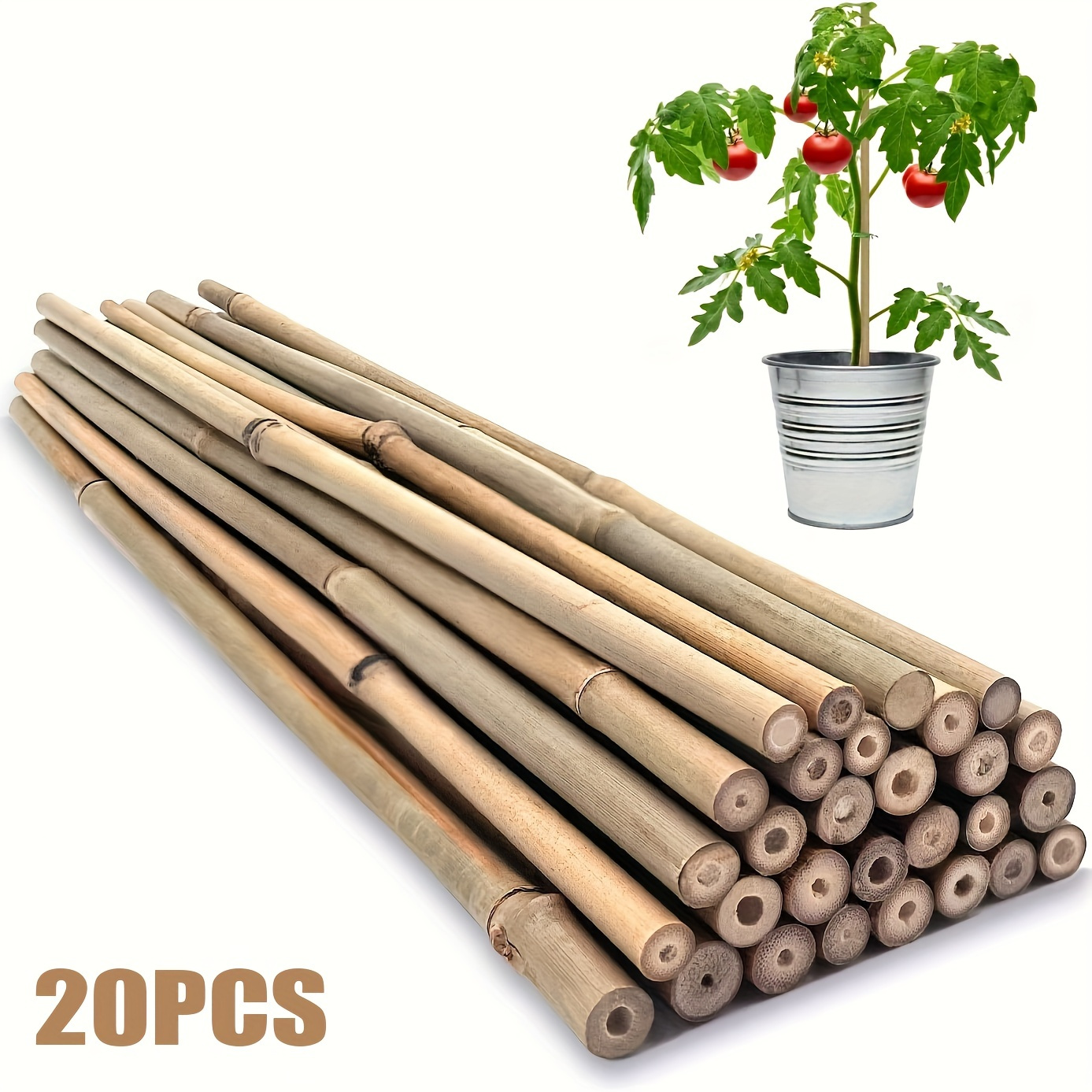 

20pcs, 16 Inches Natural Bamboo Plant Stakes, Durable Garden Support Sticks For Tomatoes, Beans, Vegetables Potted Plants, Easy Insertion Soil Sticks