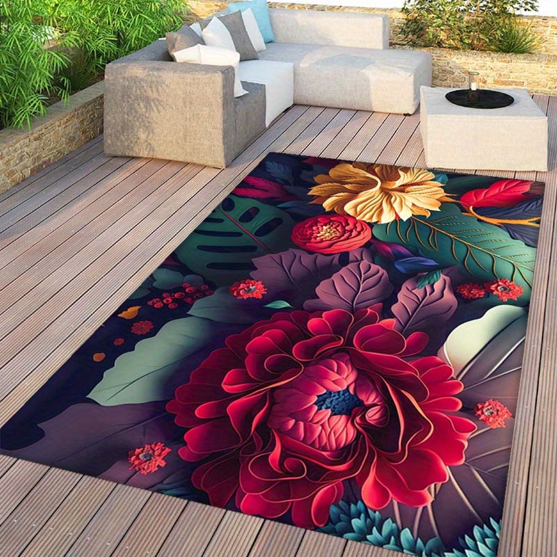 

1pc Flowers Pattern Rug Outdoor Rug For Patio, Camping Mat For Backyard Deck Balcony Porch Farmhouse Home Decor, Aesthetic Room Decor Art Supplies