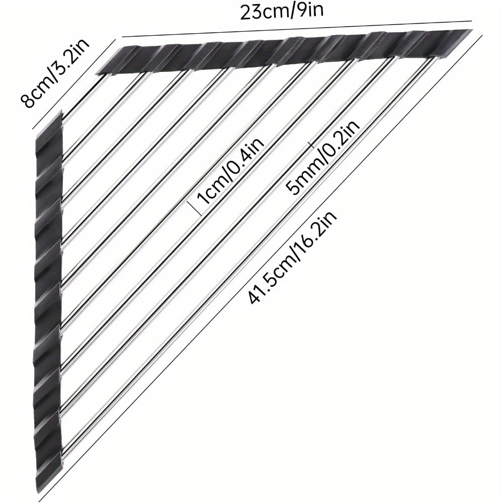 Пространство-экономящая складная стойка для посуды из нержавеющей стали для угла раковины, многофункциональный органайзер для кухни с дренажной серой поддоном, стеллаж для сушки и хранения, подробности 9.