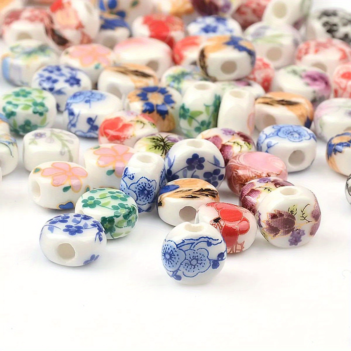 

20pcs 0.8cm Random Color Mixing Flower Pattern Oblate Ceramic Loose Spacer Beads Diy Bracelet Beaded Decors Pendant Jewelry Making Supplies