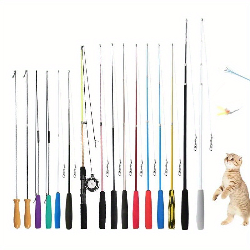 

1pc Cat Teaser Wand, Three-section Telescopic Fishing Pole Wand, Kitten Funny Catcher Teaser Stick Rod, Interactive Stick Teaser Toys