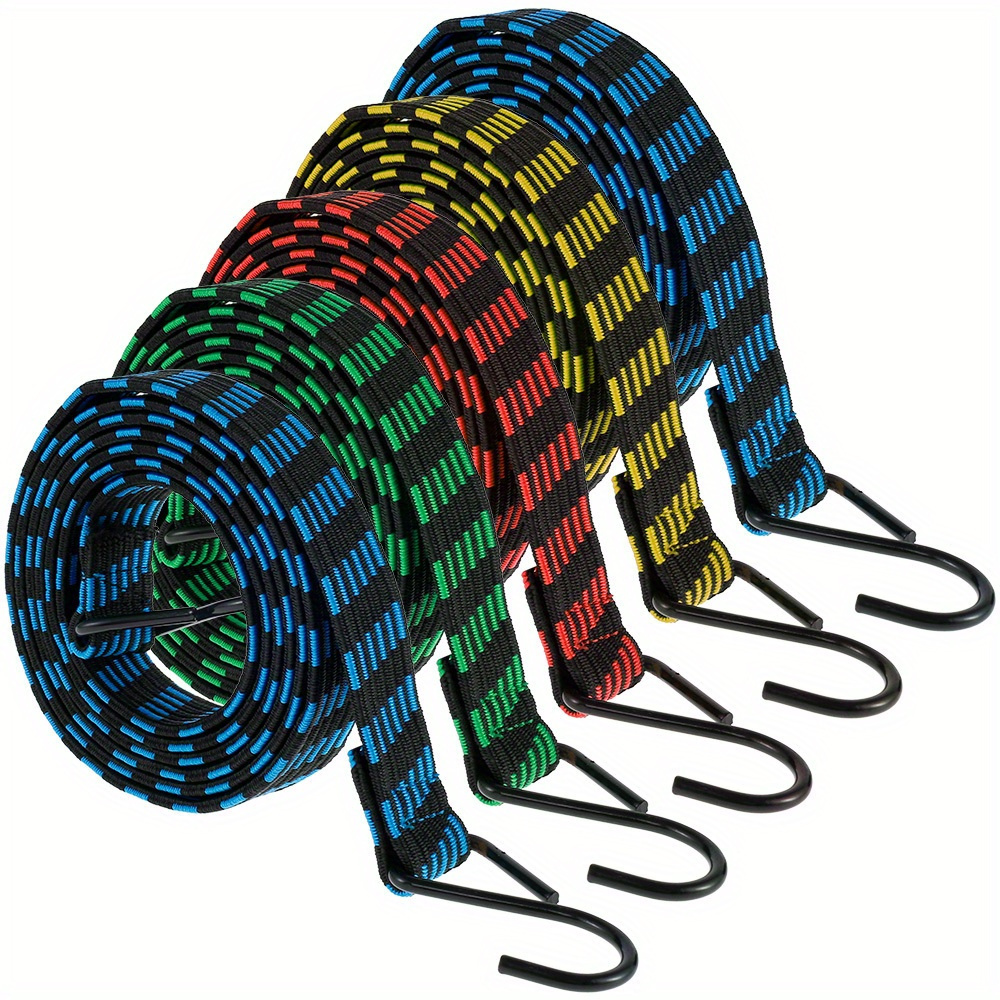 TEMU Heavy Duty Polyamide Bungee Cords With Hooks, Anti-slip Flat Rope For Luggage, Motorcycle, Bicycles - Under 122 Tensile Strength