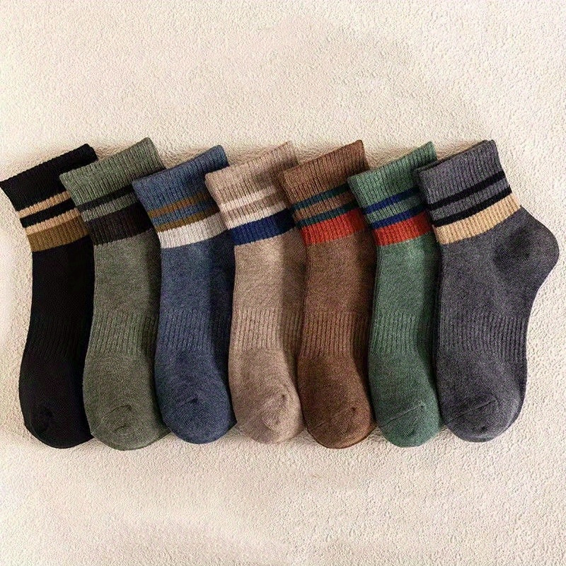 TEMU 5 Of Striped Crew Socks, Absorbing Breathable Soft Socks For Autumn And