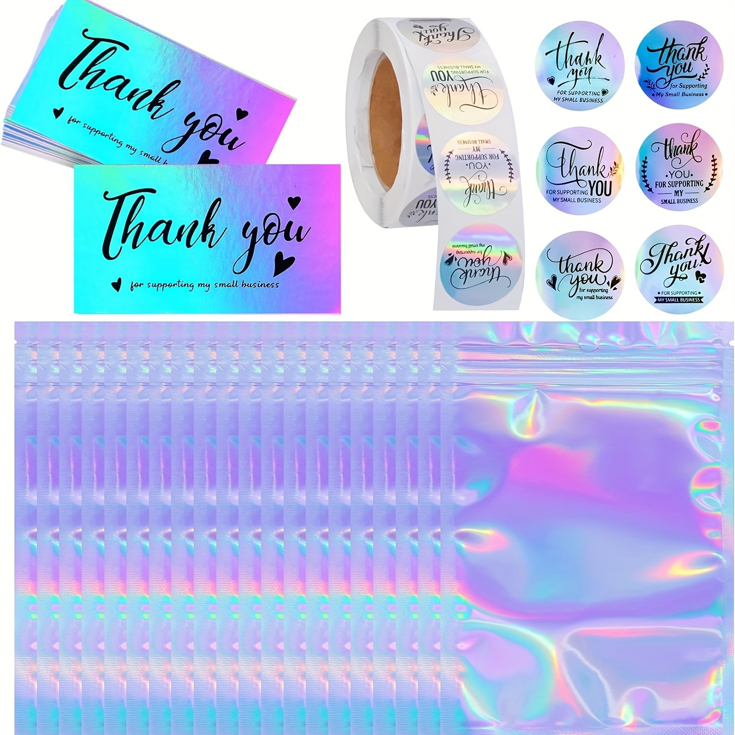 

Thank You Card And Sticker Set - 570 Pcs, 50 Thank You Greeting Cards With 20 Packaging Bags And 500 Stickers For Any Occasion - Perfect For Small Business Appreciation