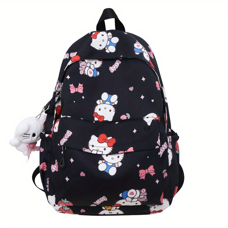 Hello Kitty Backpack, Cartoon Anime Preppy Schoolbag, Kawaii Nylon Travel Knapsack With Pendant