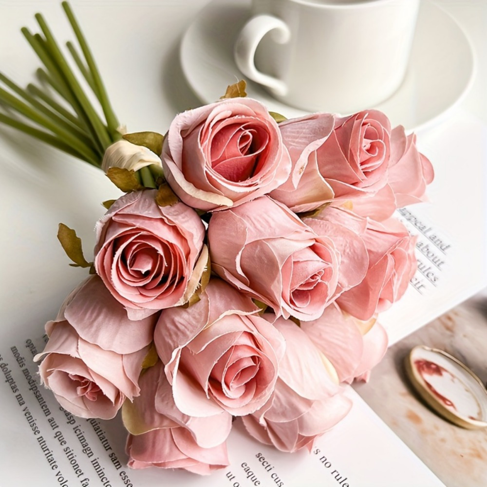 Image of 8pcs Artificial Flower Arransynthetic Gemstoneent, Rose Bouquet For Home Decoration, Wedding, Parties, And Birthdays Diy Centerpieces Home Table Decor, Christmas Decor, Halloween Decor