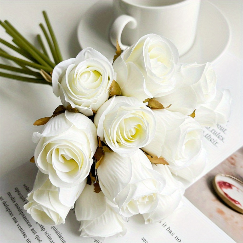 E-shop 6 Stück Kunstblumen, Blumenstrauß aus künstlichen Rosen, Kunstblumen mit langem Stiel aus Stoff, elegante Tischdekoration für zu Hause, für