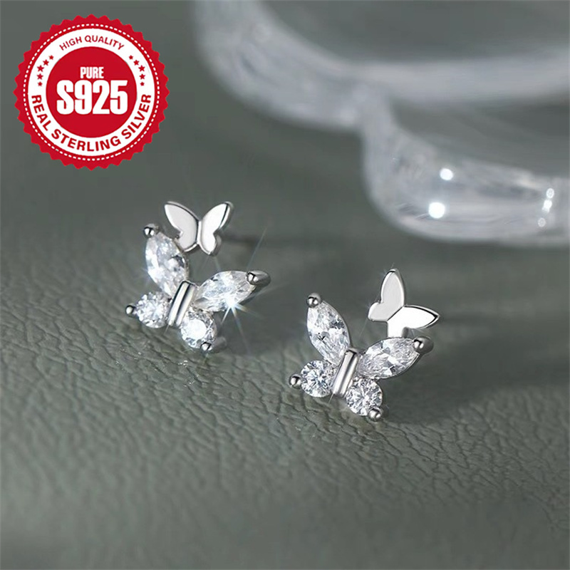 

Elegant Mini Butterfly Stud Earrings In 925 Sterling Silvery With Sparkling Zirconia - Hypoallergenic, Everyday & Parties