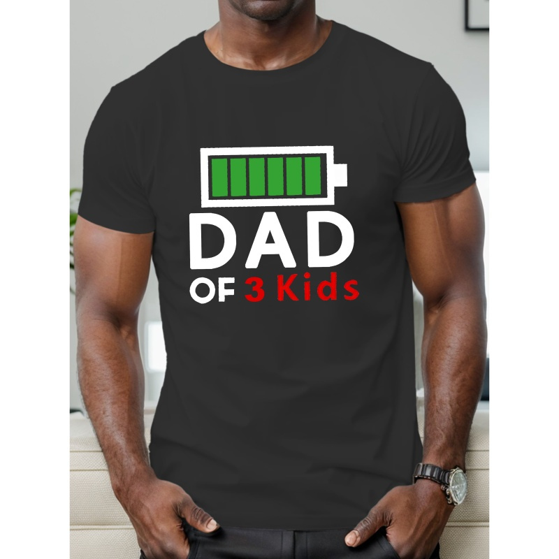 

Dad Letters And Full Battery Pattern Print T-shirt, Tees For Men, Casual Short Sleeve T-shirt For Summer