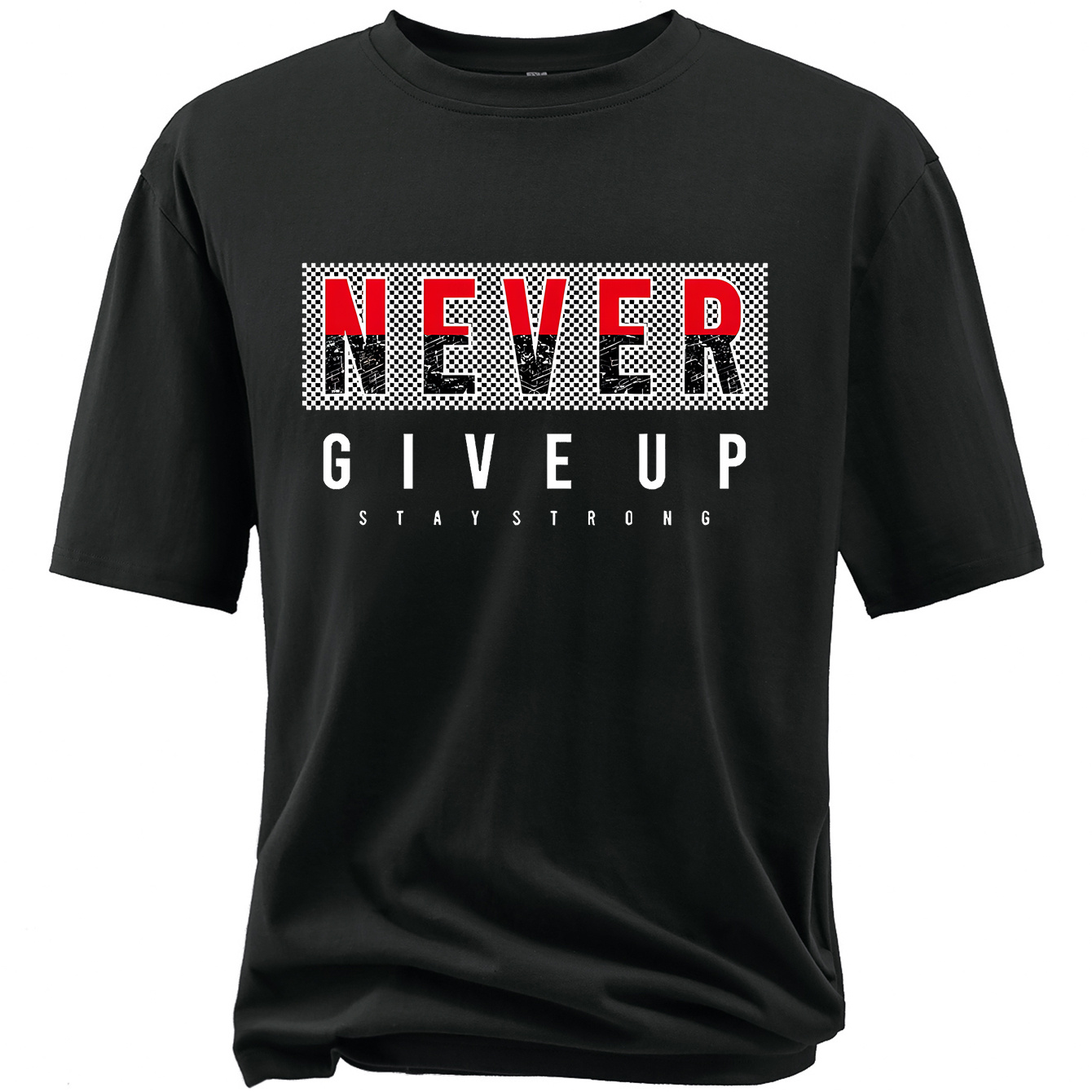 

Plus Size Men's Casual T-shirt, Never Give Up Print Short Sleeve Sports Tee Tops, Summer Clothes