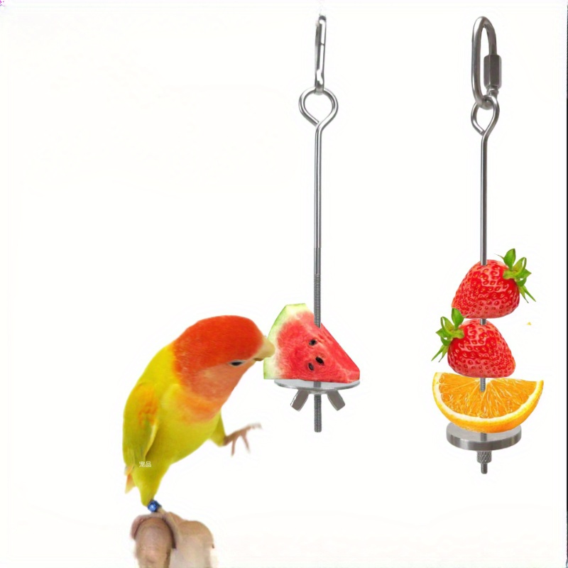 

1pc 304 Stainless Steel Bird Fruit Fork, Parrot Feeding Stick With Hanging Hook, Cage Accessory For Pet Birds, Fits All Cage Types, Rust-proof Vegetable & Fruit Holder