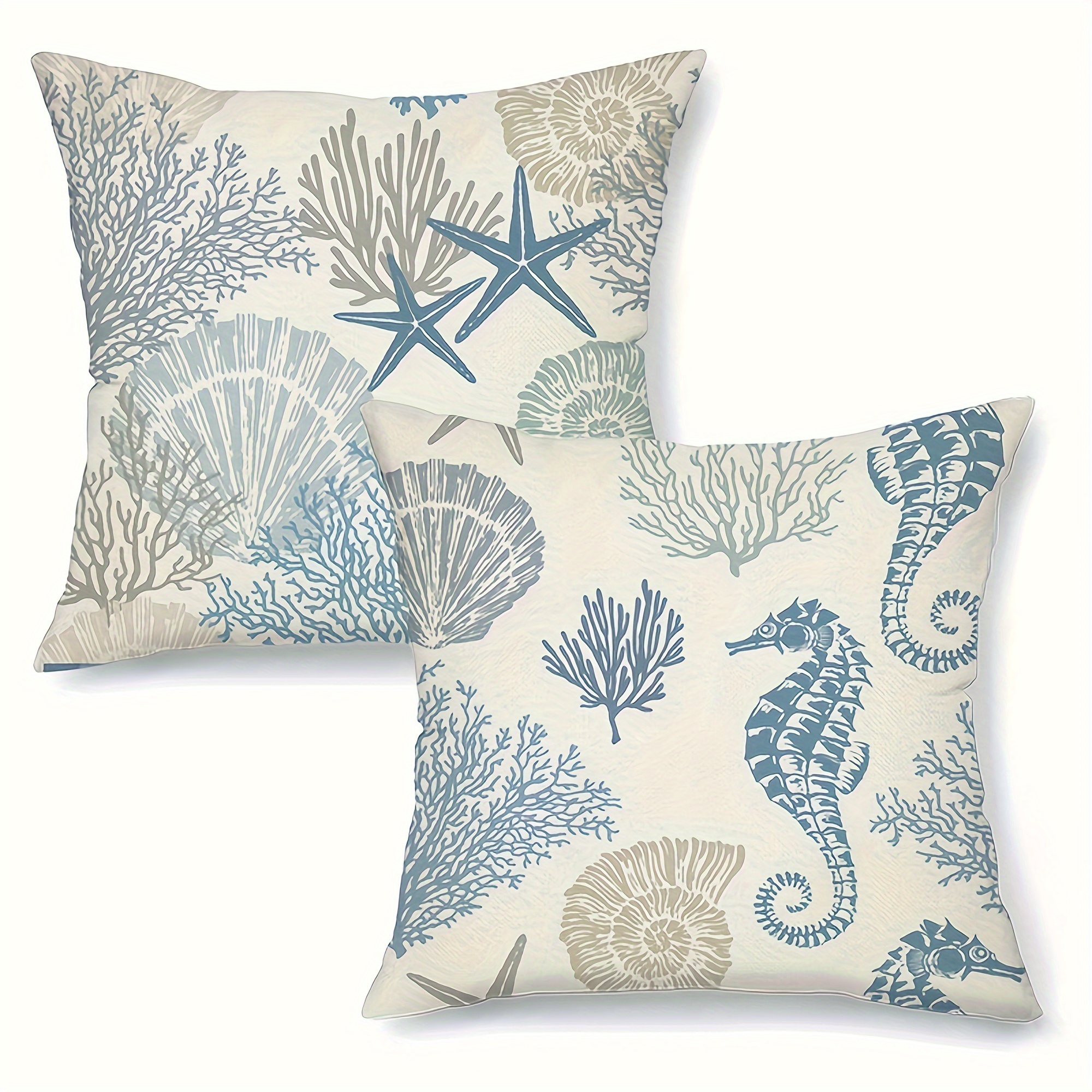 

4pcs Marine Life Single Sided Printed Throw Pillow Covers, Seahorse Star Shell Pillowcases, Farmhouse Decorative Sofa Bedside Cushion Covers (pillow Core Not Included)