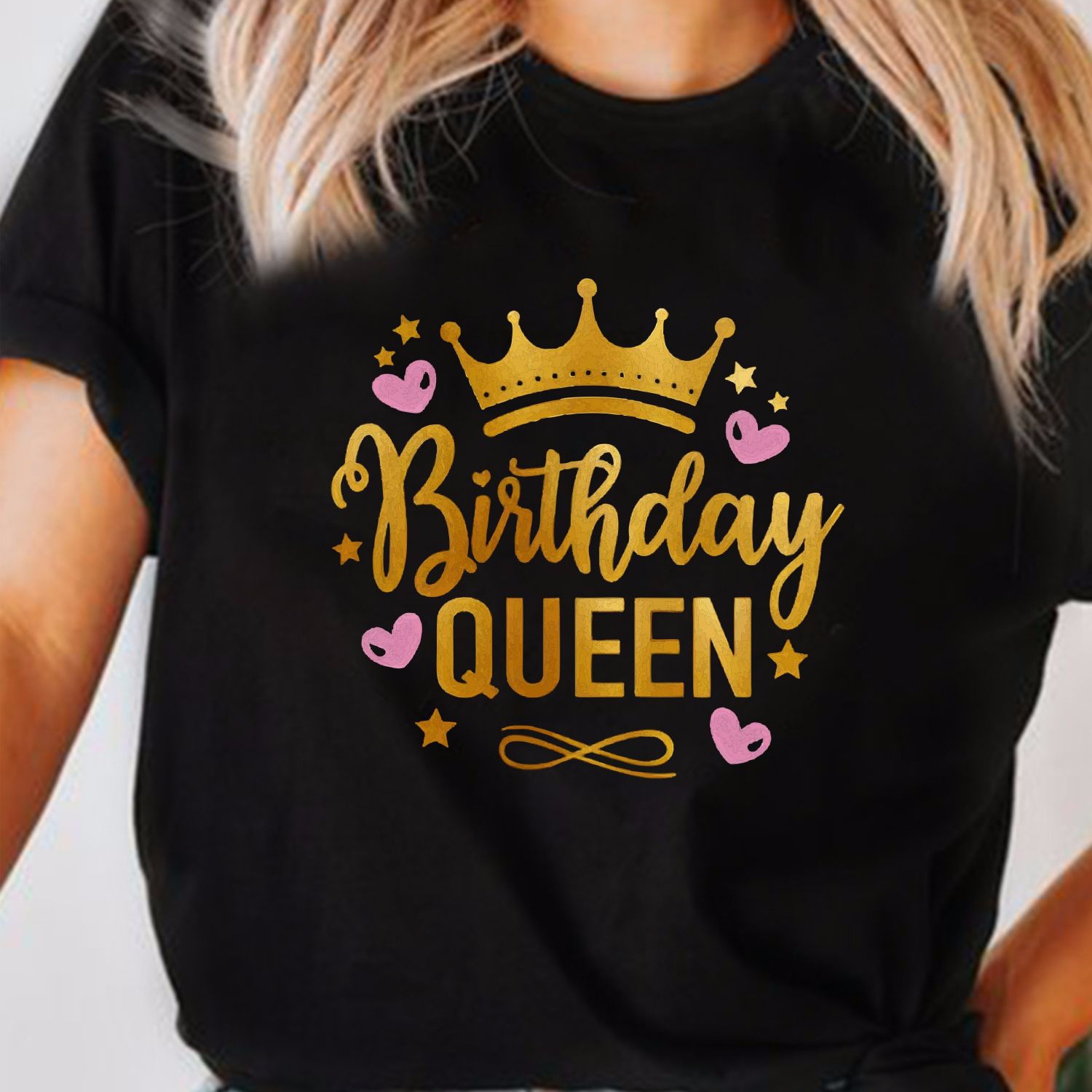 

T-shirt À Col Rond Avec D'anniversaire, Haut Décontracté À Manches Courtes Pour L'été Et , Vêtements Pour Femmes