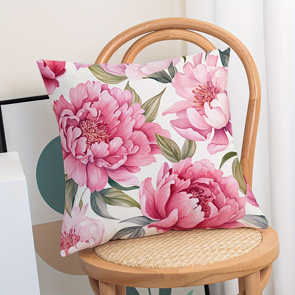 

1pc, Pink Floral Throw Pillow Covers Decorative Square Cushion Cover Luxury One-sided Printed Decoration Flower Pillowcase For Sofa Living Room Bedroom Decor 18x18 Inch No Pillow Core