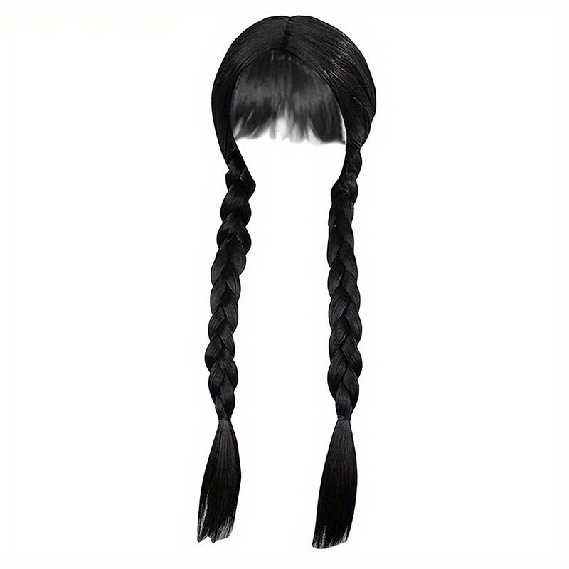 TEMU Heat-resistant Black Double Ponytail Wig For - Halloween, Cosplay & Movie Themes