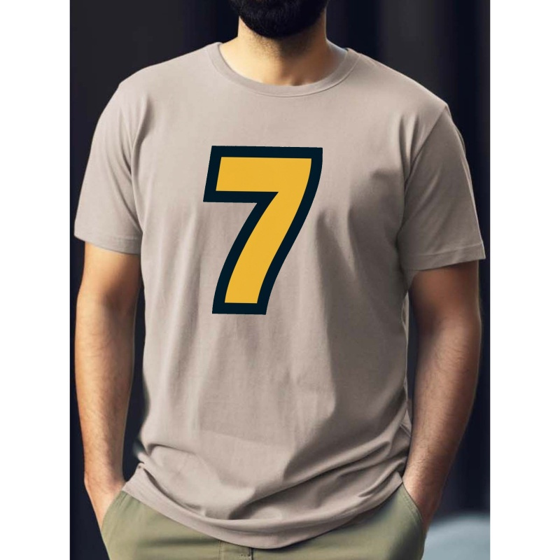 TEMU Number 7 Print Tee Shirt, Tees For Men, Casual Short Sleeve T-shirt For Summer