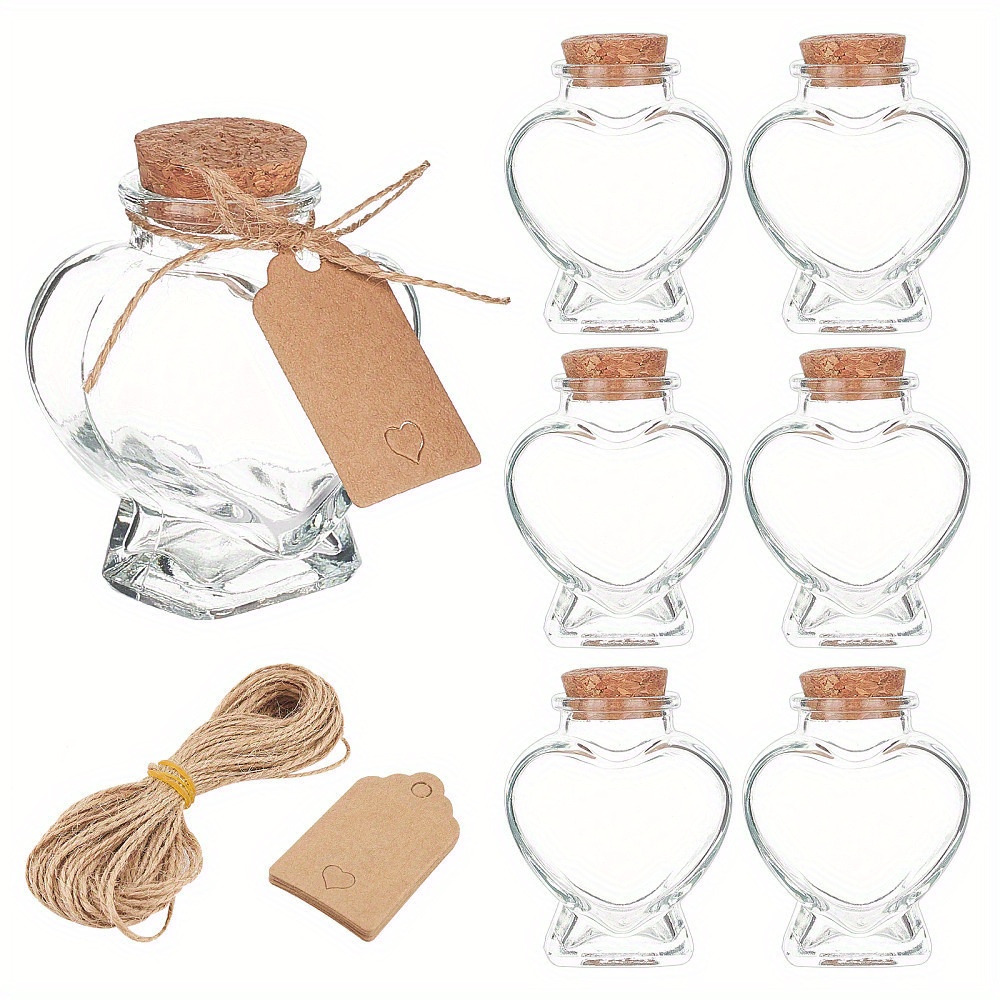 

16pcs 60ml Heart-shaped Glass Jars With Cork Lids, Blank Label Tags & Strings, Diy Craft Bottles For Wedding Favors, Candy & Spice Storage, Party Decoration, Home Organization