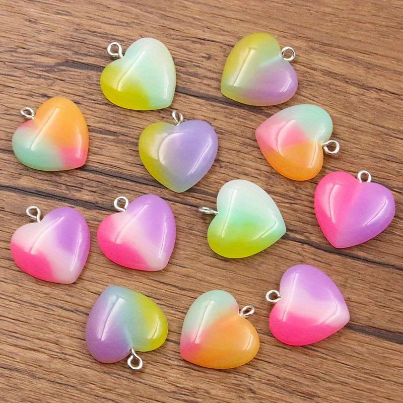 

10pcs 4 Color Gradual Heart Resin Charms Diy Earring Findings 3d Phone Keychain Bracelets Pendant For Jewelry Making 21*23mm