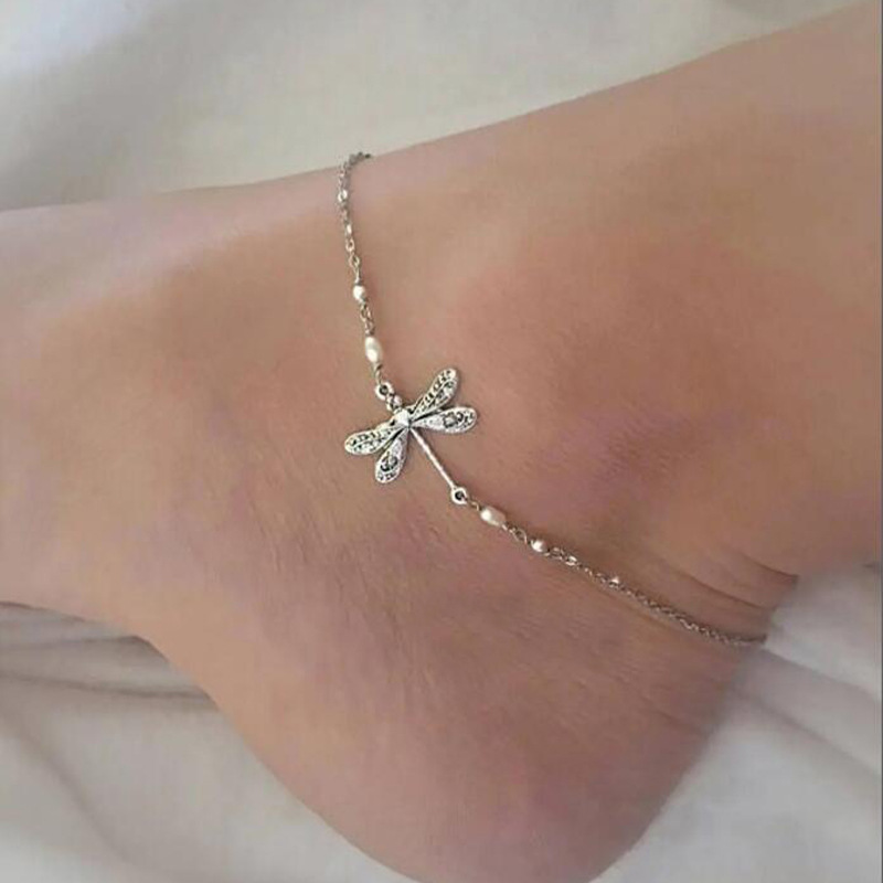 

Silver Color Simple Dragonfly Insect Women's Anklet Beads Foot Jewelry Gift