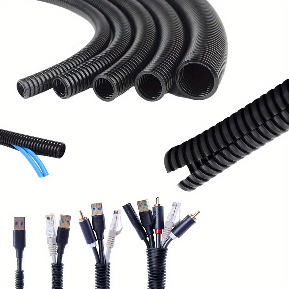

6m Split Loom Tubing Wire Conduit, Black Corrugated Wire Tube Cable Protection Pipe Cable Tidy Tube For Tv Cables, Electric Wire, Garden Lights