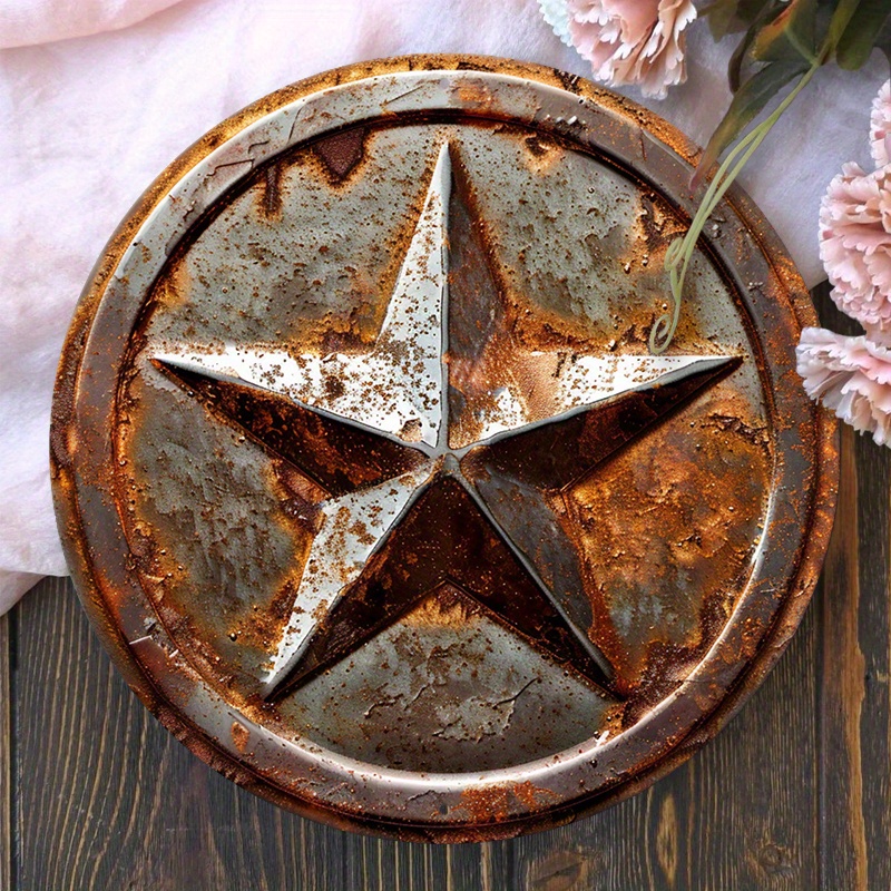 

1pc Rusty Stars Theme 8x8 Inch Spring Vintage Hippie Round Aluminum Wreath Sign For Apartment Decor And Man Cave Home Decor Cafe Decor