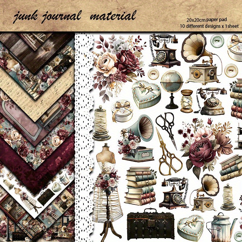 

10 Sheets Large Size Vintage Antique House Material Paper, Retro Journal Decoration Diy Tool Stationery Arts Crafts