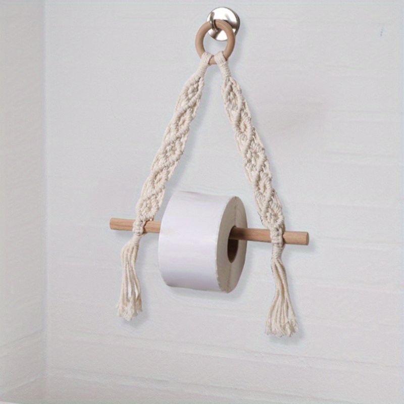 Hemp Rope Wooden Hook Wall Mounted Toilet Paper Roll Holder - Temu