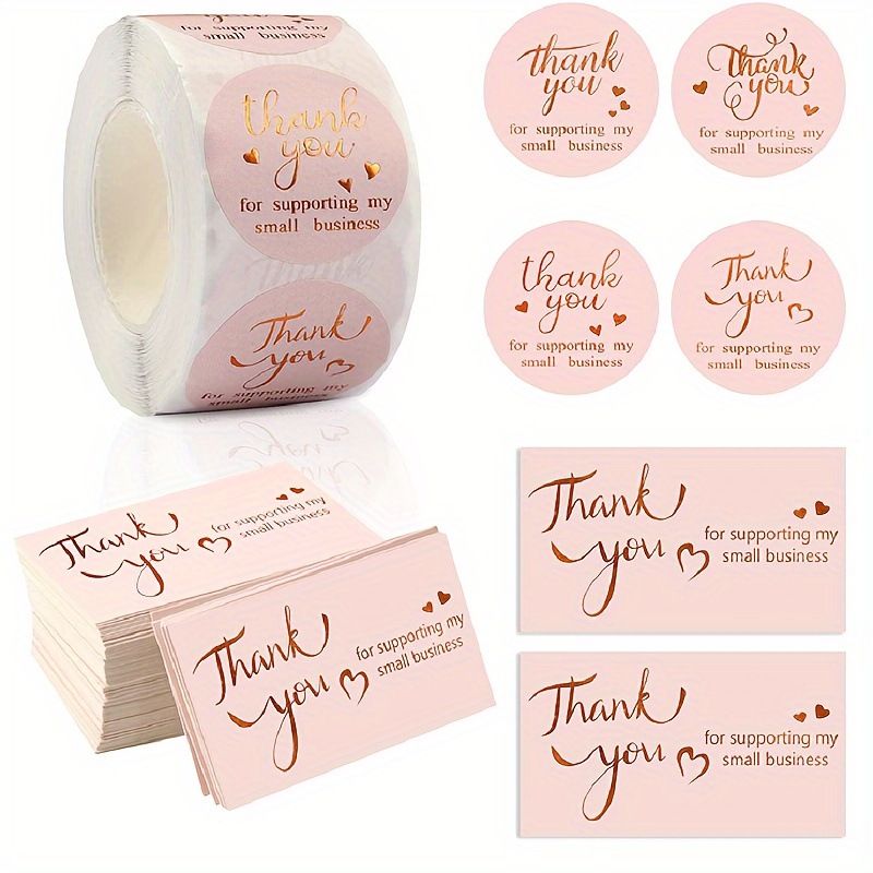 

550pcs, Pink Golden Foil Thank You Cards And Sticker Set For Any Occasion - Elegant Business Appreciation Stationery - Perfect For Customer & Retail Packaging, Weddings, Online Shops