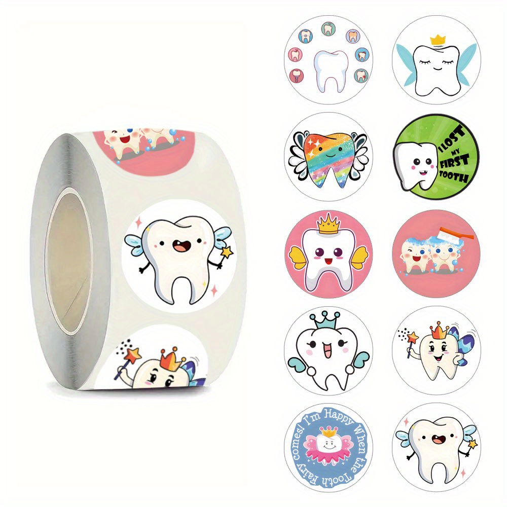 500pcs Cute Cartoon Teeth Care Stickers - , Self-adhesive Decals For Luggage, Phones, Laptops & More - 1 Inch, 10 Fun Patterns, Perfect For Winter, New Year