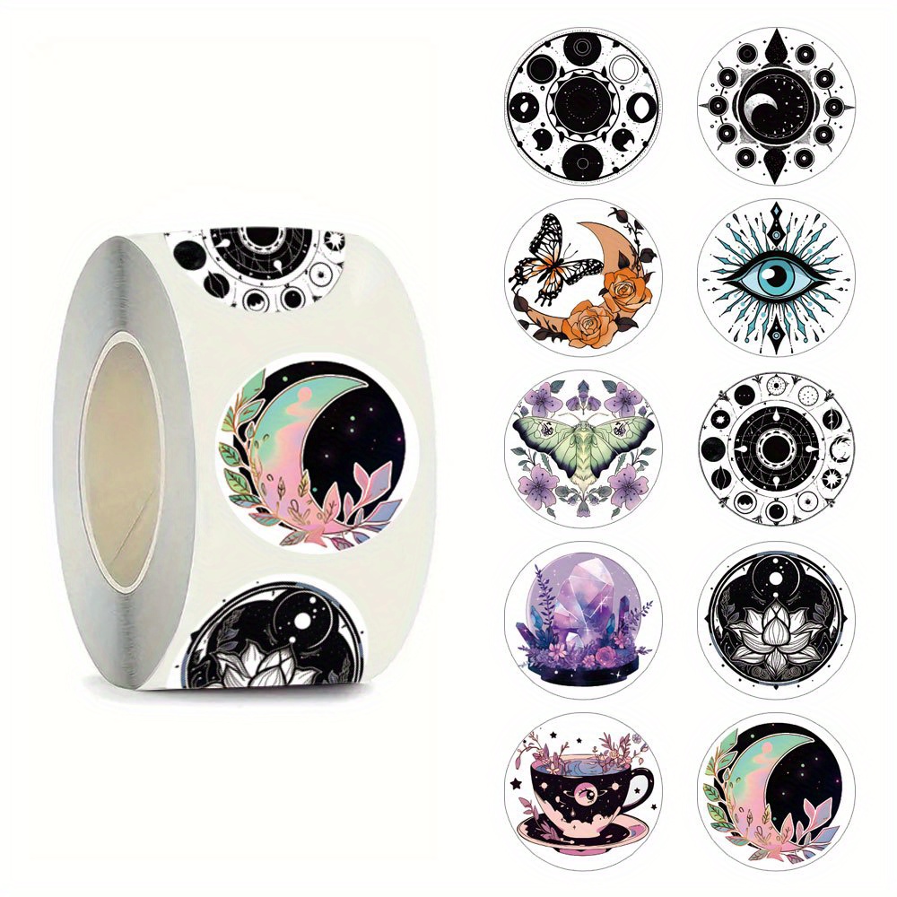 Image of 500pcs Cartoon Mysterious Witchcraft Stickers, Decals Rolls Self Adhesive Suitable Luggage, Phone Cases, Laptops, Helmets, Skateboards 1 Inch Labels / 10 Patterns)