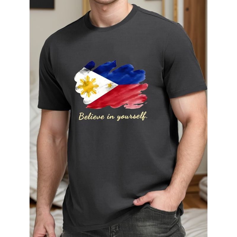 

Philippine Flag Print Tee Shirt, Tees For Men, Casual Short Sleeve T-shirt For Summer