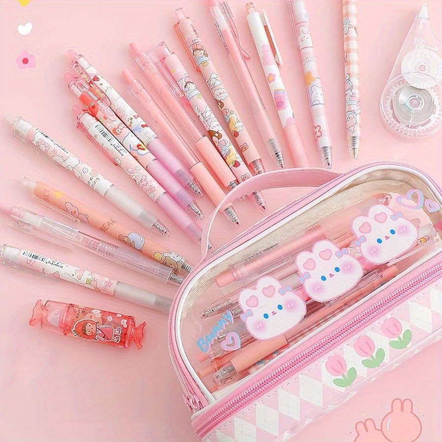 

1pc Kawaii Cute Pencil Case Bag Large Storage High Capacity Stationery With 2 Compartments Pouch Box Holder Organizer Office College School Students