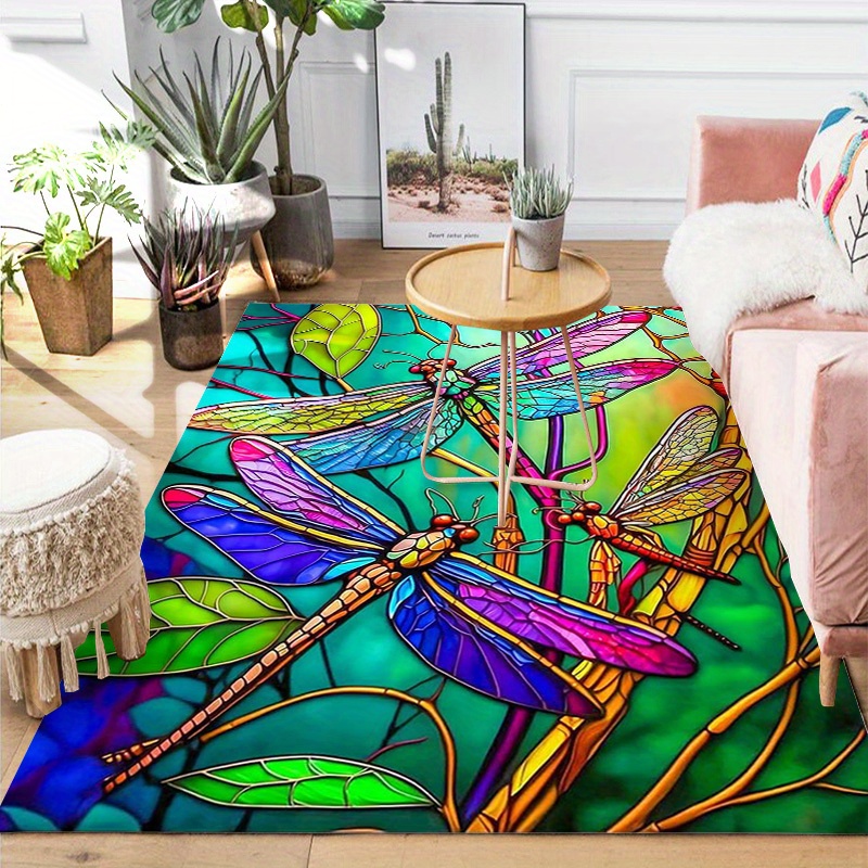 

1pc Dragonfly Rug Anti-wrinkle, Non-slip Decorative Soft Rug To Decorate Your Living Room Bedroom Kitchen Bathroom Hiking Floor Mat