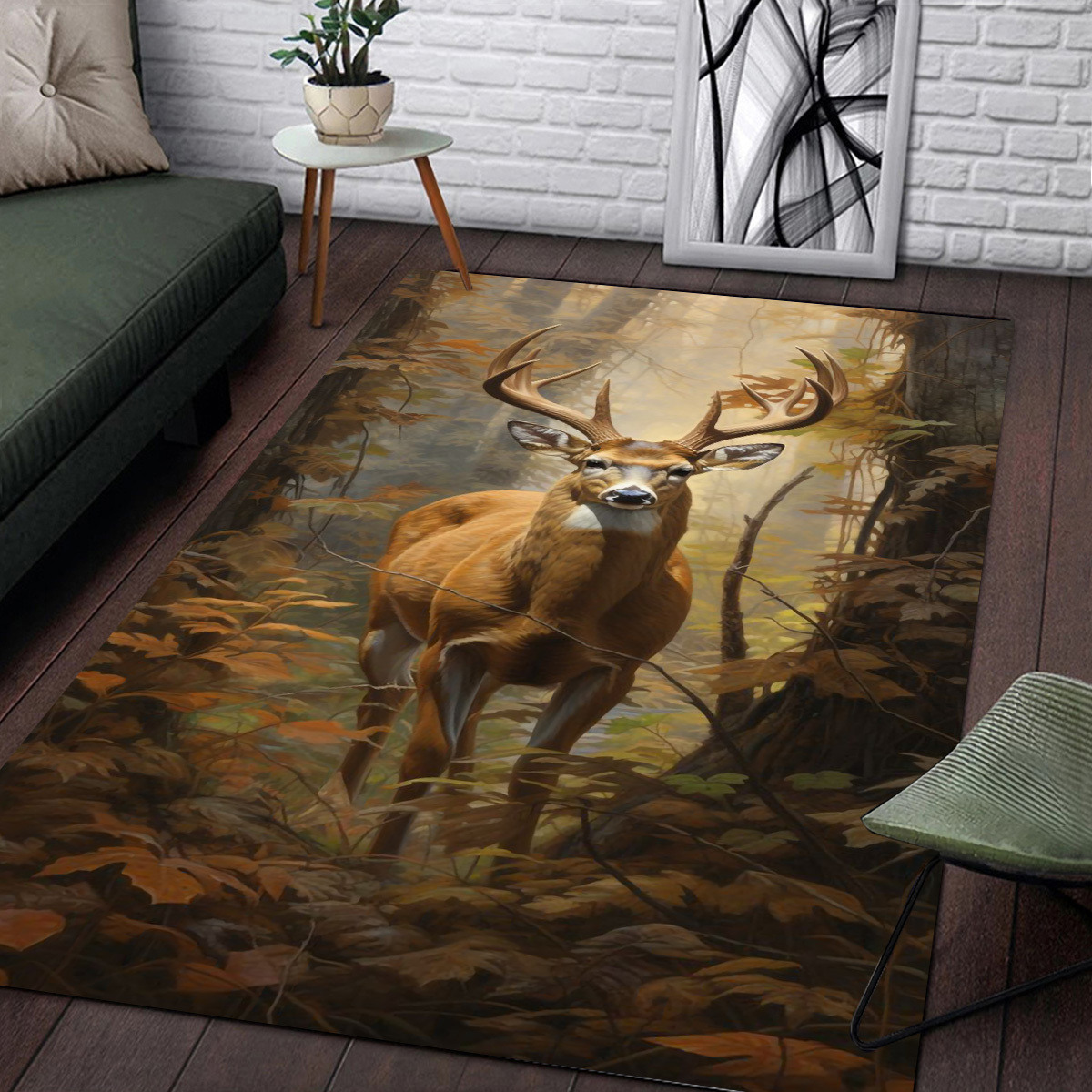 

1pc Deer Rug Anti-wrinkle, Non-slip Decorative Soft Rug To Decorate Your Living Room Bedroom Kitchen Bathroom Hiking Floor Mat