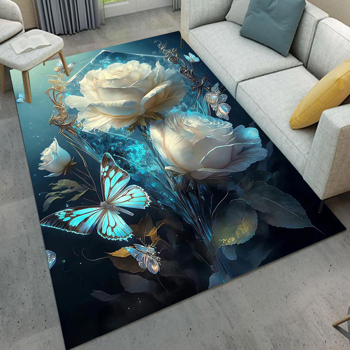 

1pc Flower Butterfly Rug Anti-wrinkle, Non-slip Decorative Soft Rug To Decorate Your Living Room Bedroom Kitchen Bathroom Hiking Floor Mat