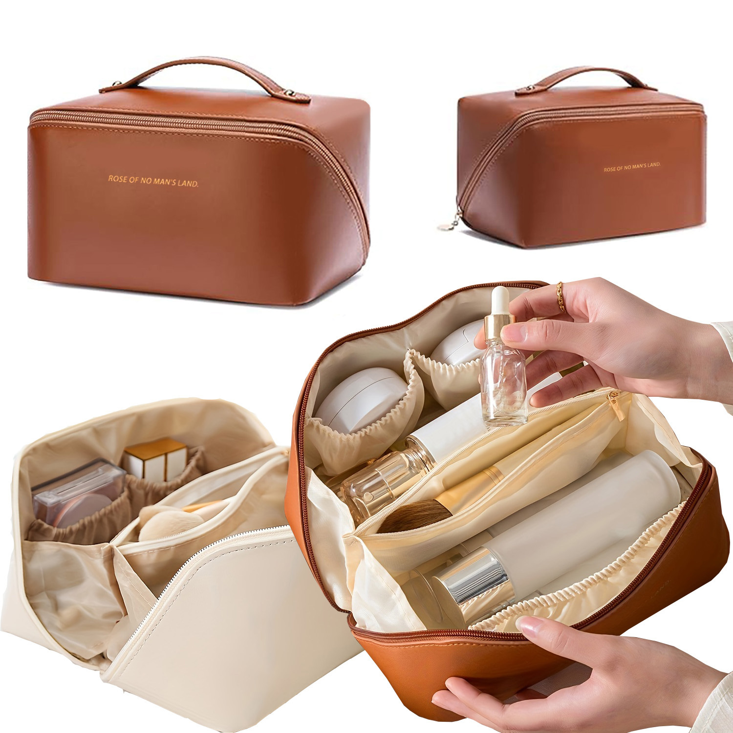 

1pc Large Portable Capacity Cosmetic Bag For Women Makeup, Travel Bag Pu Leather Skincare Bag Toiletry Bag, Makeup Bag Organizer