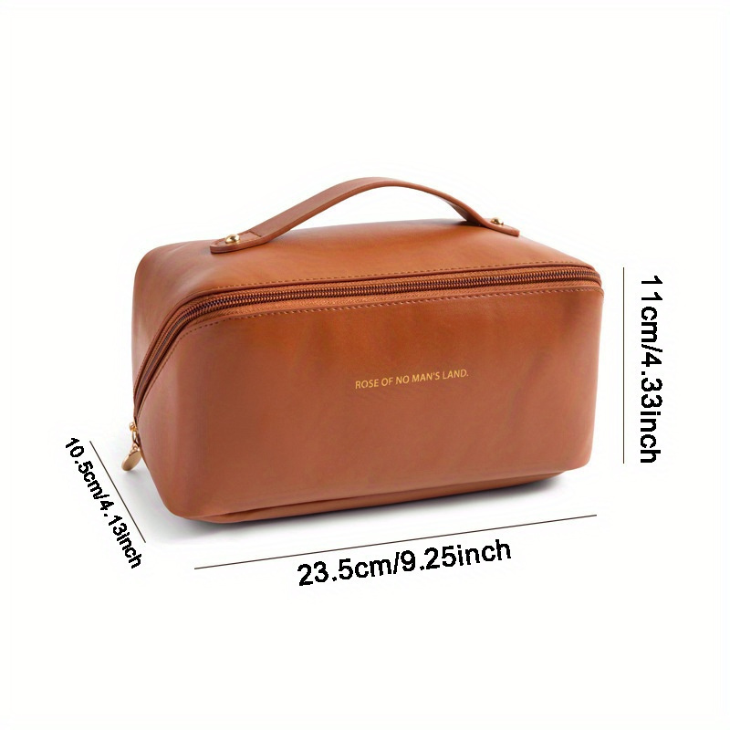 1pc large portable capacity cosmetic bag for women makeup travel bag pu leather skincare bag toiletry bag makeup bag organizer details 1