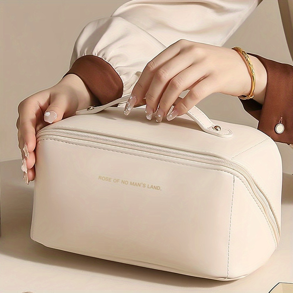 1pc large portable capacity cosmetic bag for women makeup travel bag pu leather skincare bag toiletry bag makeup bag organizer details 3