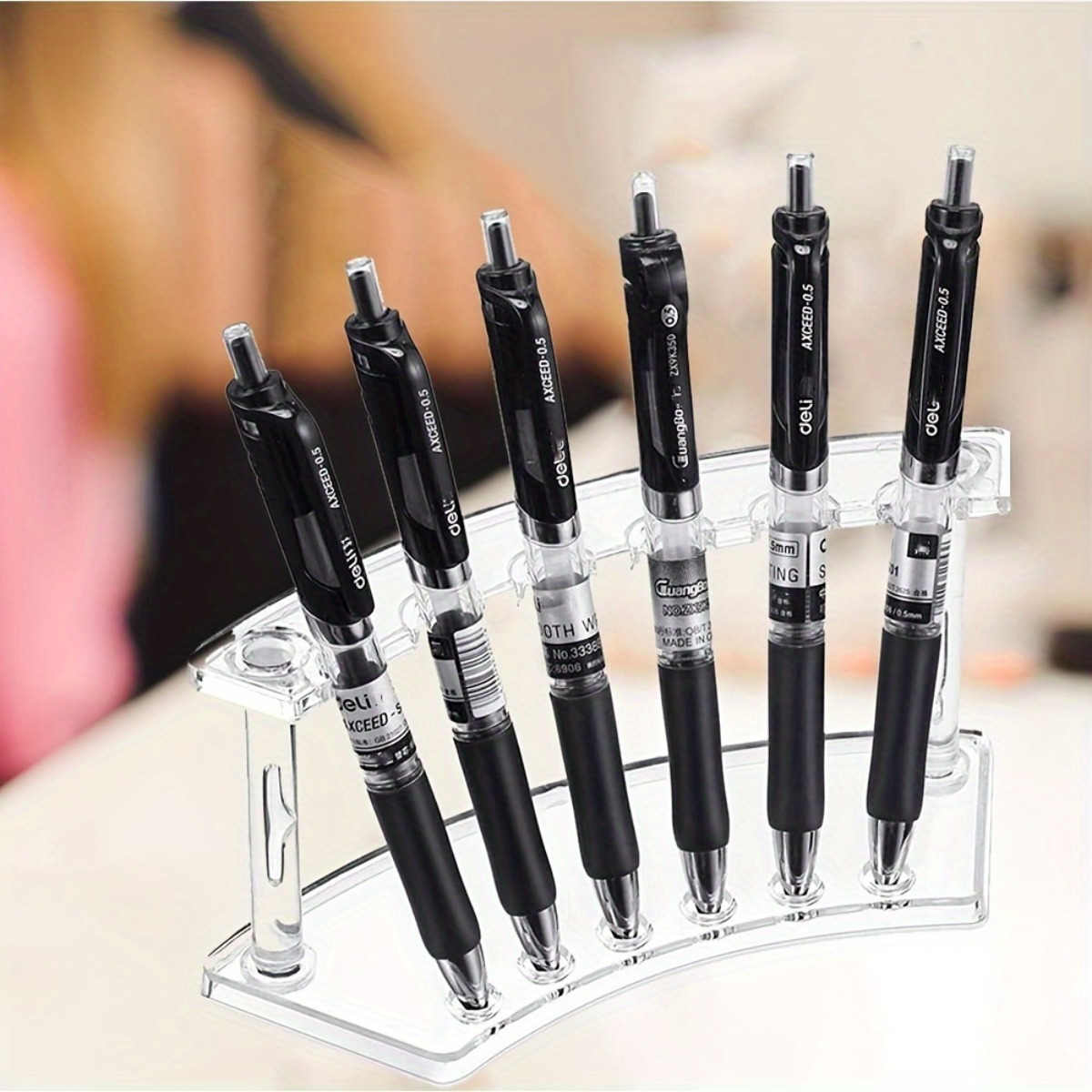 

1pc Clear Plastic Pen Holder Stand, 6-slot Eyebrow Pencil Display Organizer, Desktop Makeup Brush Rack, For Home And Office Desk Accessories