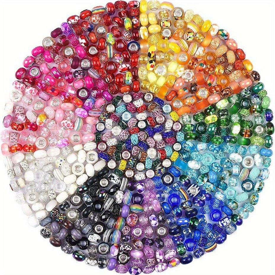 TEMU 110pcs Large Hole Resin Color Beads For Diy Bracelet Making - Mixed Color Jewelry Accessories For Handmade Gifts, Halloween Decorations,