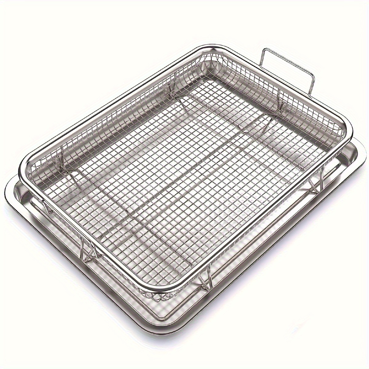 

2pcs/set, Oven Air Fryer Basket, 12.8" X 9.6" Stainless Steel Crisper Box Tray And Pan, Grilling Pan Ideal For Grilling