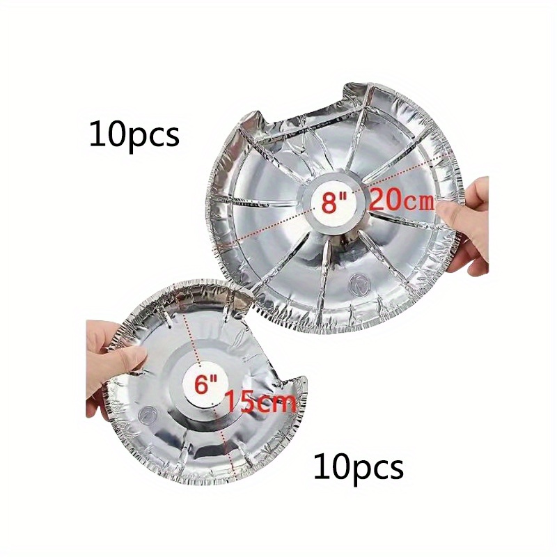

20pcs Burner Cover For Disposable Stove, Thick Aluminum Foil Lining, 10pcs * 6 Inch And 10pcs * 8 Inch Circular Electric Furnace Protectors