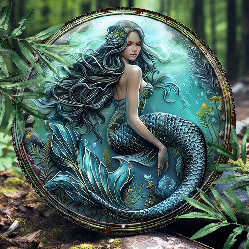 

1pc 8x8inch(20x20cm) Round Aluminum Sign Metal 2d Sign Funny Metal Wall Sign Mermaids Print Decorations For Home Decor, Outdoor Garden Decor