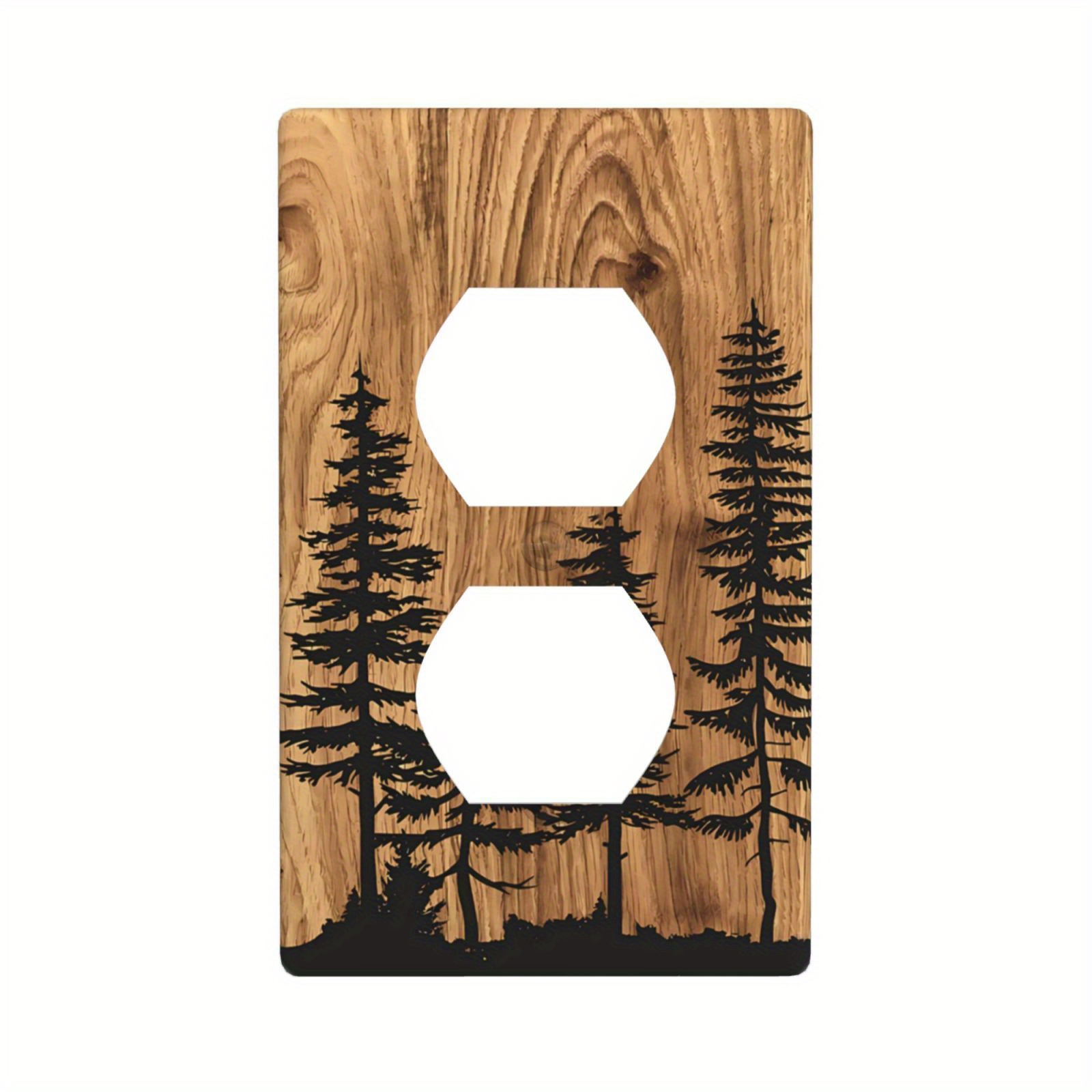 

1pc Pine Tree Wood Grain Rustic Farmhouse Decor Print Duplex Wall Plate 1-gang, Light Switch Plate Cover Plastic Wall Plates