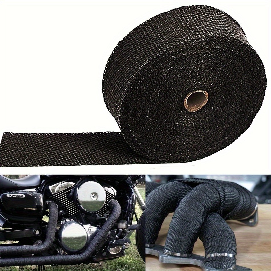 

1 Roll Black Exhaust Heat Wrap Roll For Motorcycle Fiberglass Heat Shield Tape With Stainless Ties